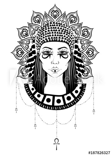 360x500 Hand Drawn Illustration Of The Ancient Cleopatra's Head - Gypsy Head Drawing