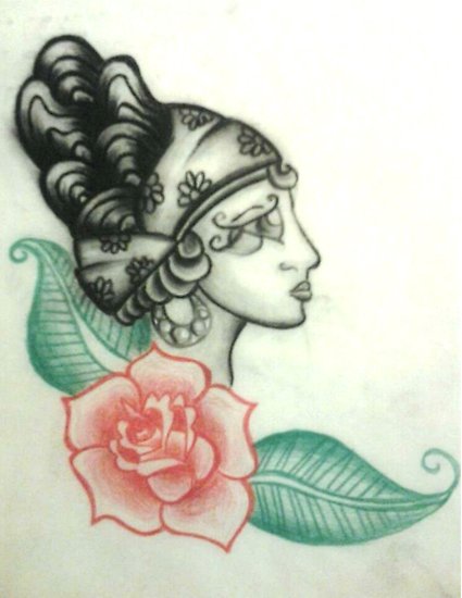 425x550 illustration gypsy head with rose posters - Gypsy Head Drawing