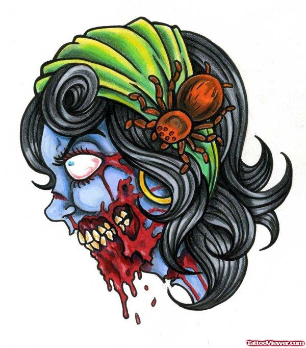 600x682 colored zombie gypsy head tattoo design tattoo - Gypsy Head Drawing