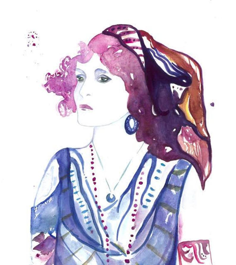 794x892 Watercolor Illustration Print Gypsy Woman Fashion Art Etsy - Gypsy Woman Drawing