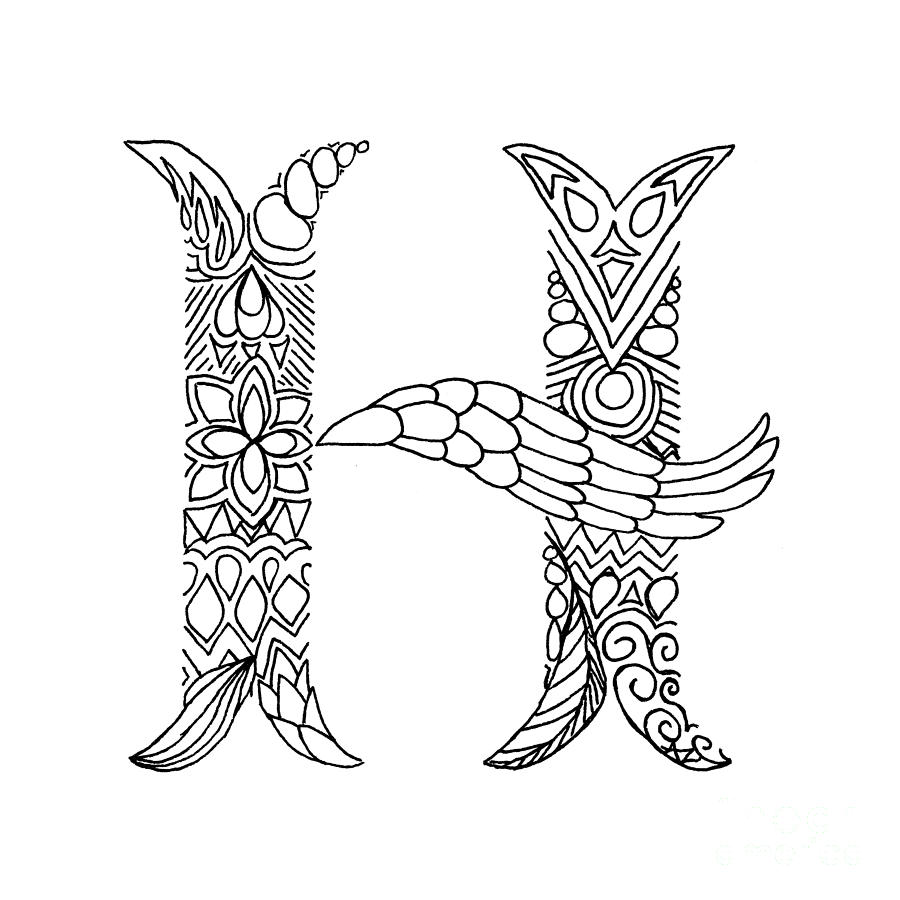 900x900 patterned letter h drawing - H Drawing