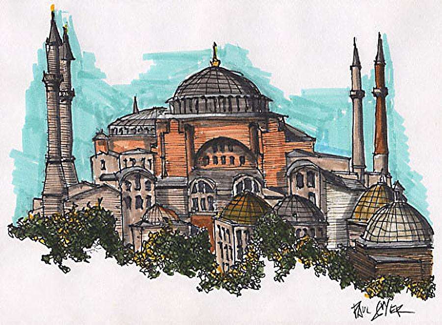 900x662 hagia sophia istanbul turkey drawing - Hagia Sophia Drawing