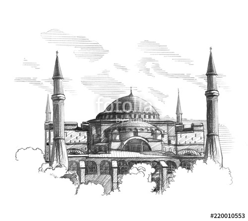 500x446 nand draw sketch hagia sophia - Hagia Sophia Drawing