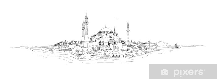 700x257 vector sketch drawing panoramic hagia sophia istanbul wall mural - Hagia Sophia Drawing