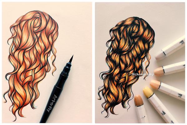 600x402 how to draw hair with brush markers and brush pens - Hair Brush Drawing