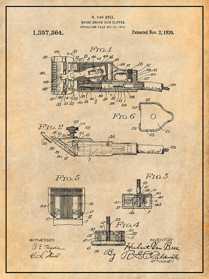 675x900 motor driven hair clipper antique paper patent print drawing - Hair Clipper Drawing
