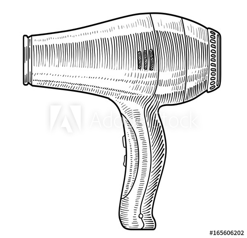 500x483 hair dryer illustration, drawing, engraving, ink, line art, vector - Hair Dryer Drawing