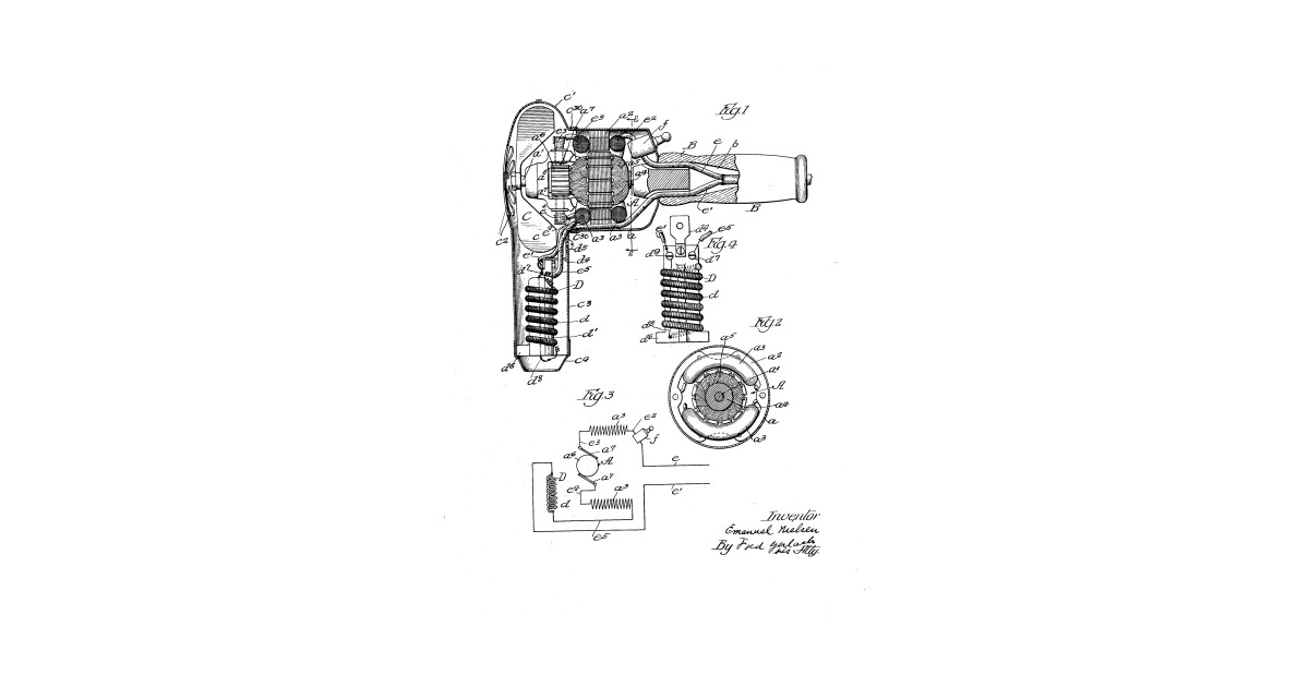 1200x630 hair dryer vintage patent drawing - Hair Dryer Drawing