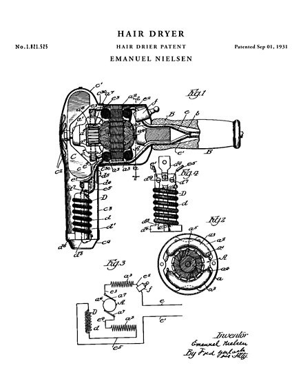 440x550 hair dryer patent drawing blueprint posters - Hair Dryer Drawing