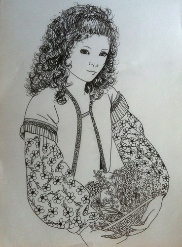 369x500 Randi Art Girl With Curly Hair - Hair Pen Drawing