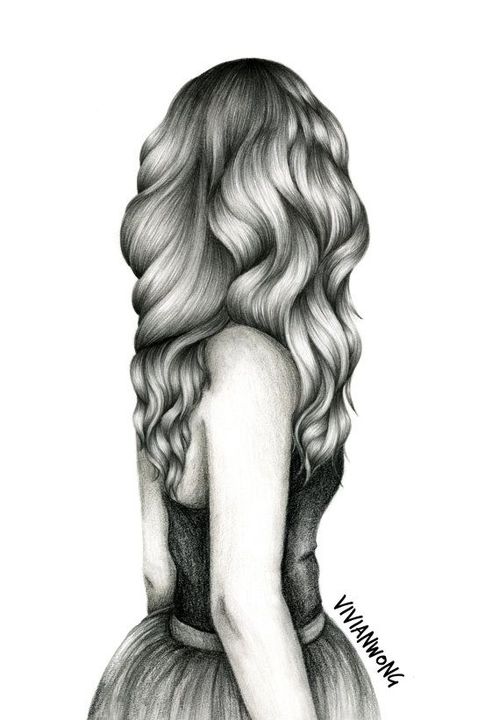 500x720 Wavy Hair Sketch, Black And White Sketching Drawing, High Quality - Hair Pencil Drawing