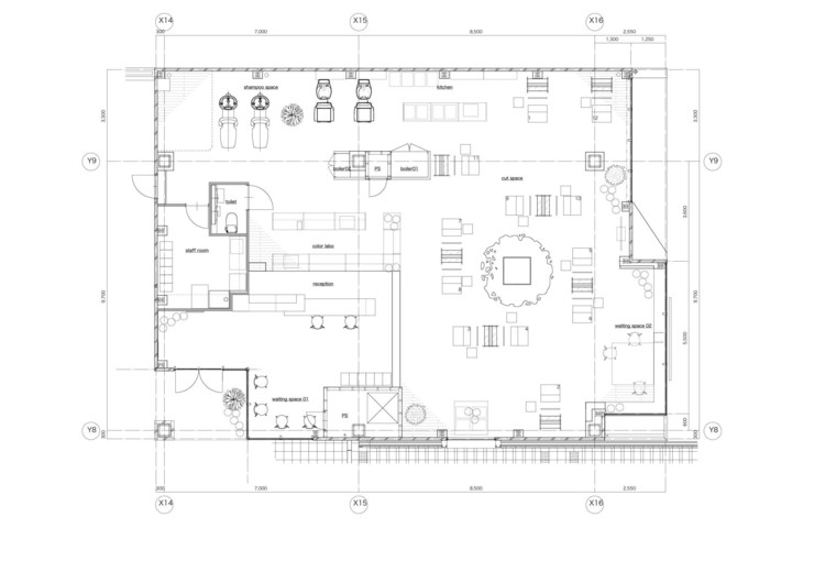 750x530 hair salons and barbershops examples in plan and section archdaily - Hair Salon Drawing