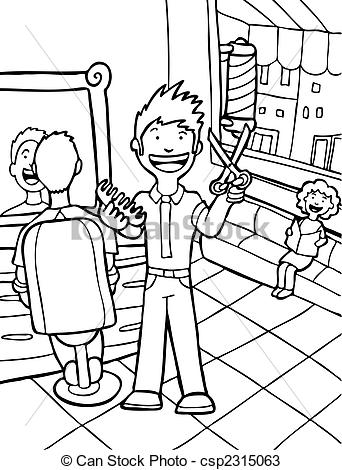 342x470 hair salon line art man cutting hair in his barbershop - Hair Salon Drawing