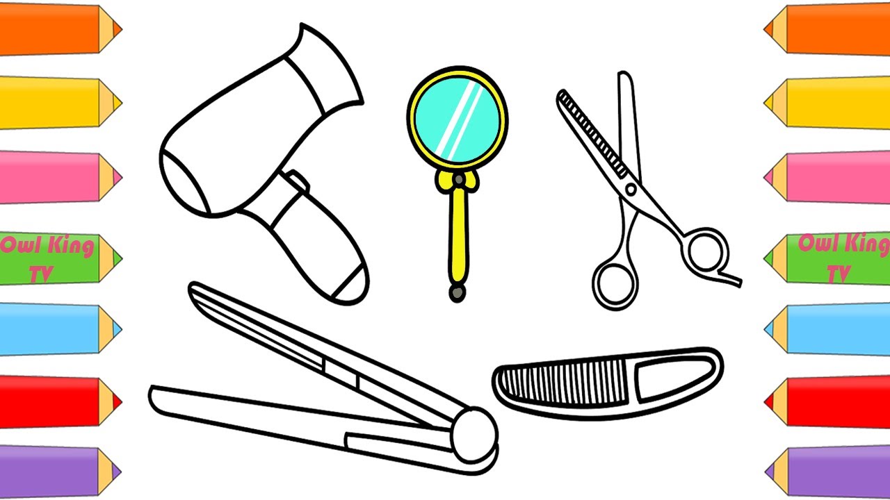 1280x720 how to draw set beauty hair salon, dryer, comb, scissors - Hair Salon Drawing