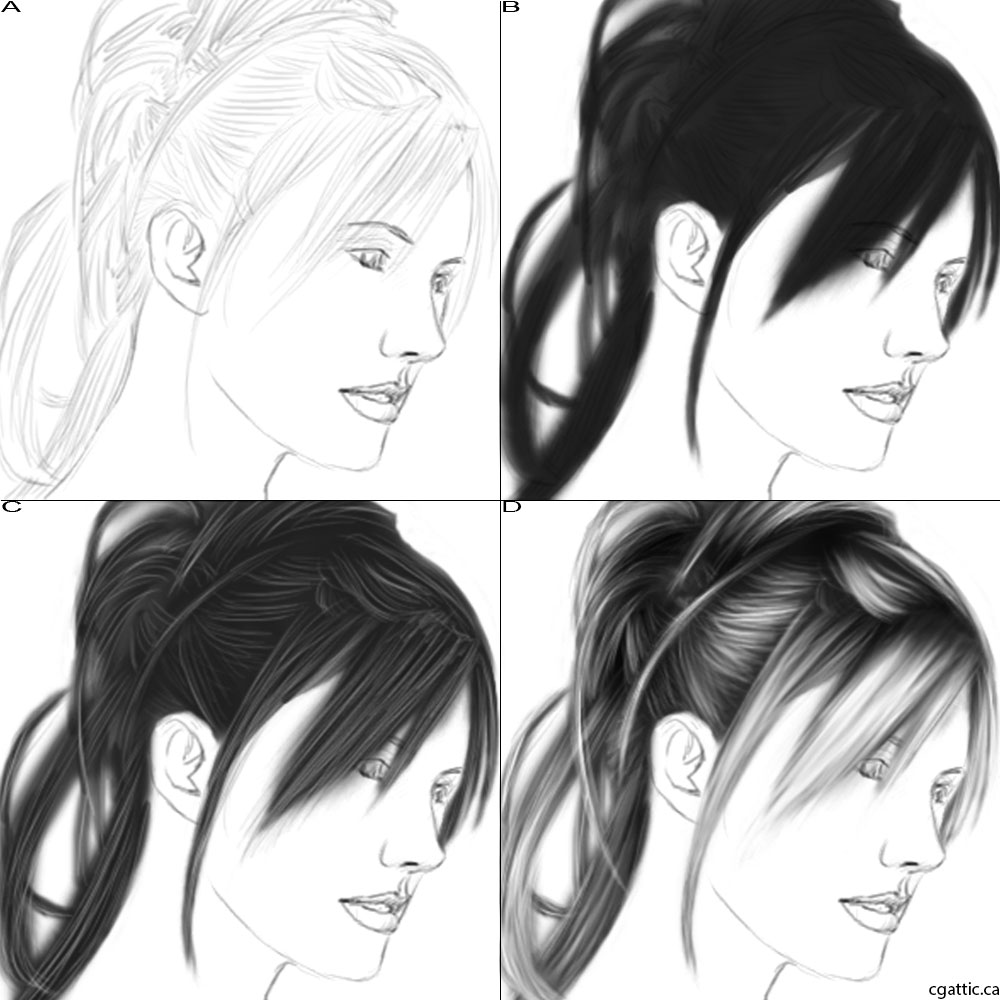 1000x1000 How To Draw Hair In Steps With Photoshop - Hairstyles Drawing