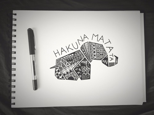 500x375 black and white cool awesome draw elephant amazing positive hakuna - Hakuna Matata Drawing