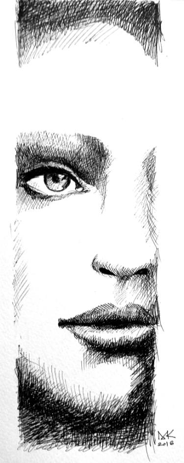 375x943 Half Face Drawing - Half A Face Drawing