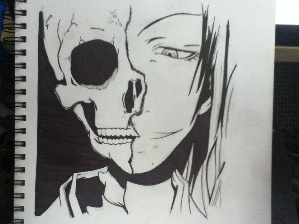 960x720 Drawing Half Human Half Skull - Half A Face Drawing