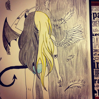 320x320 Half Angel And Devil - Half Angel Half Devil Drawing
