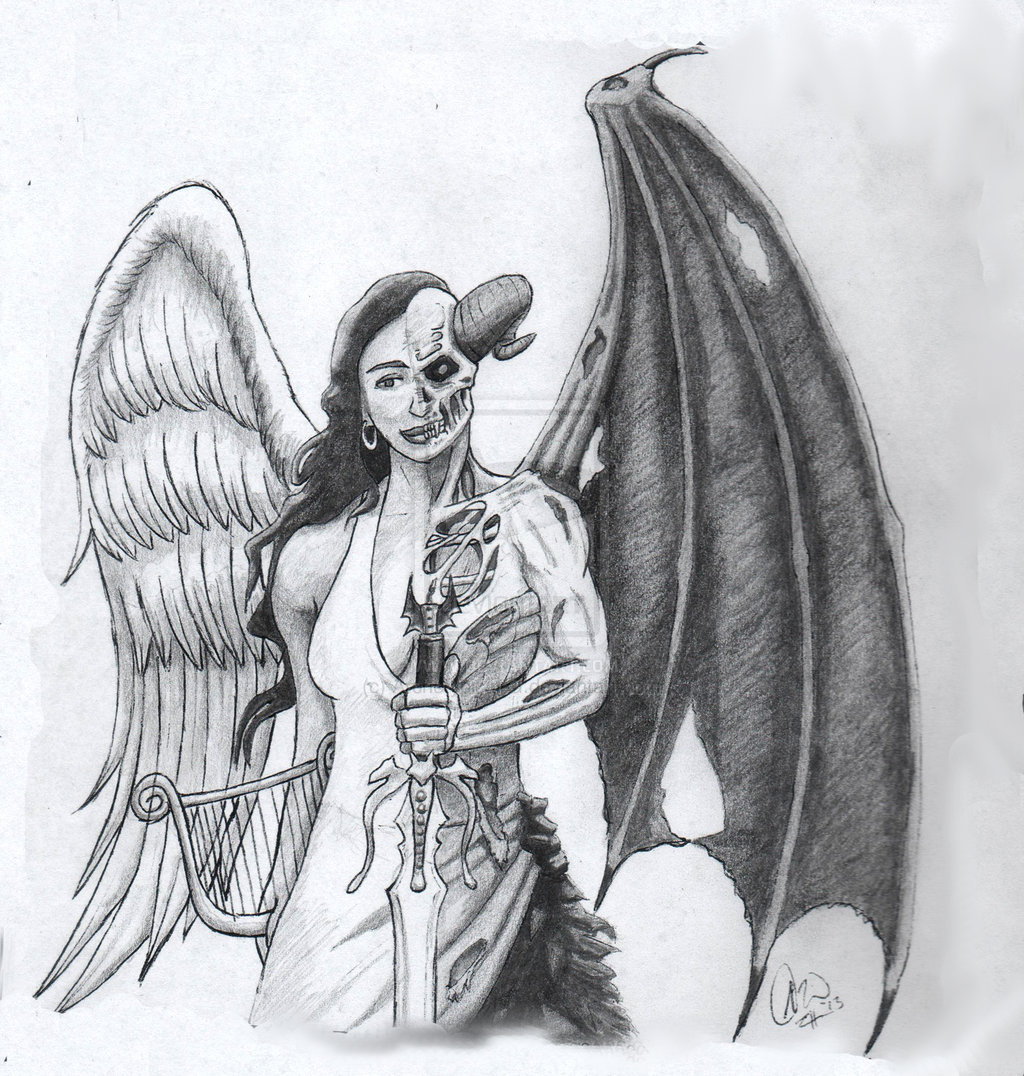 1024x1076 Angel And Demon Tattoos - Half Angel Half Devil Drawing. 