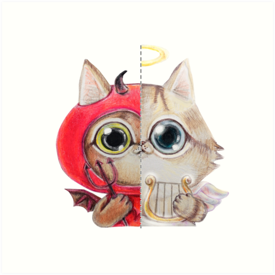 550x550 Half Angelhalf Devil Art Prints - Half Angel Half Devil Drawing