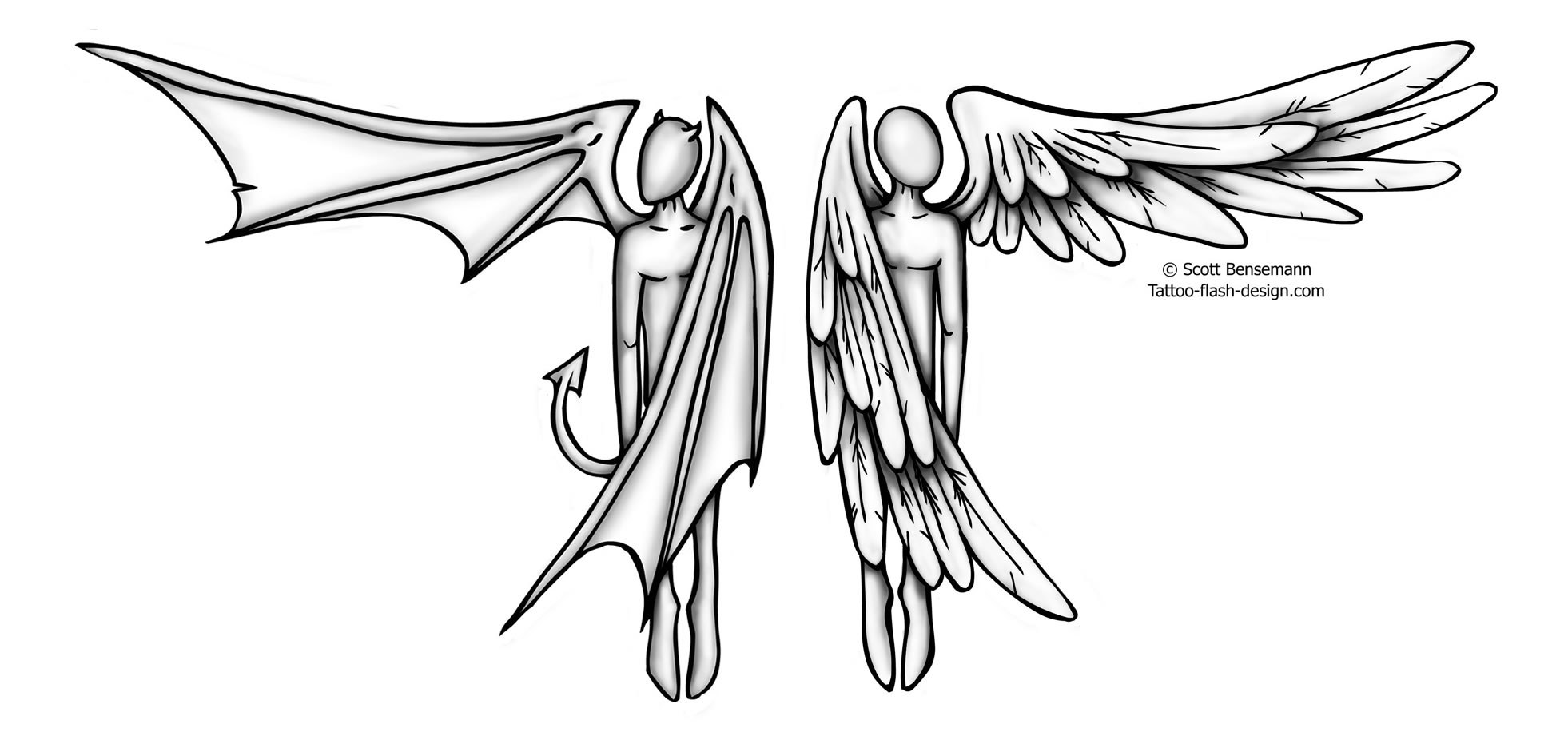 Gemini Tattoo Half Devil Half Angel - Half Angel Half Devil Drawi...