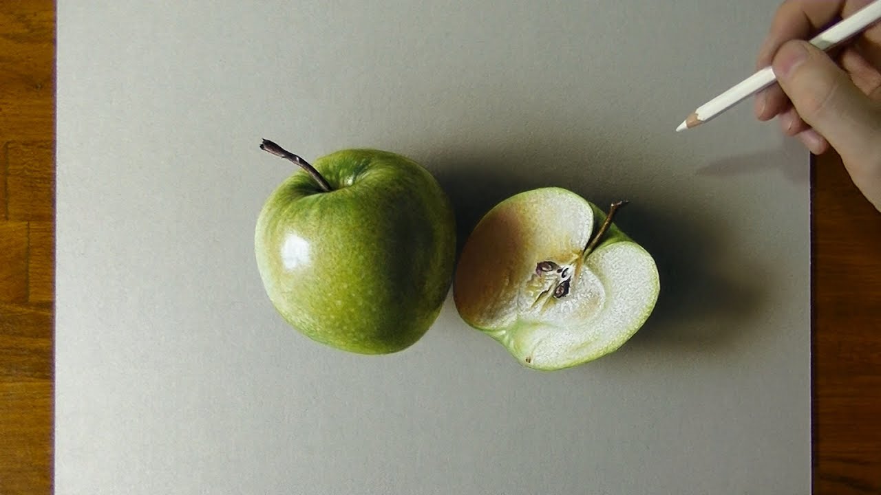 1280x720 Drawing A Green Apple And A Half - Half Apple Drawing