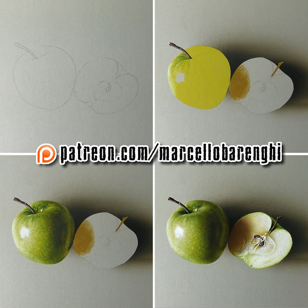 600x600 A Green Apple And A Half - Half Apple Drawing