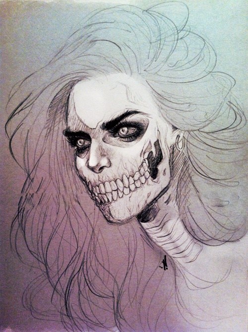 500x669 Half Drawing Girl Half Skull - Half Girl Half Skull Drawing