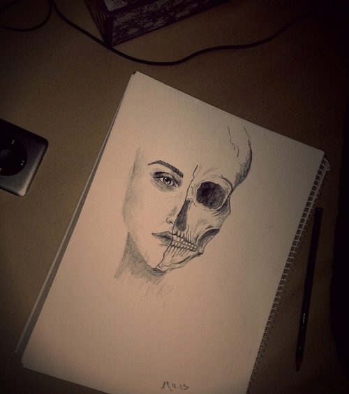 500x564 Half Skull Drawing - Half Girl Half Skull Drawing