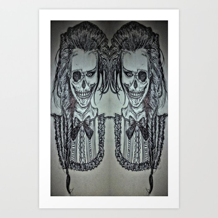 700x700 Half Skull Half Girl Face Art Print - Half Girl Half Skull Drawing