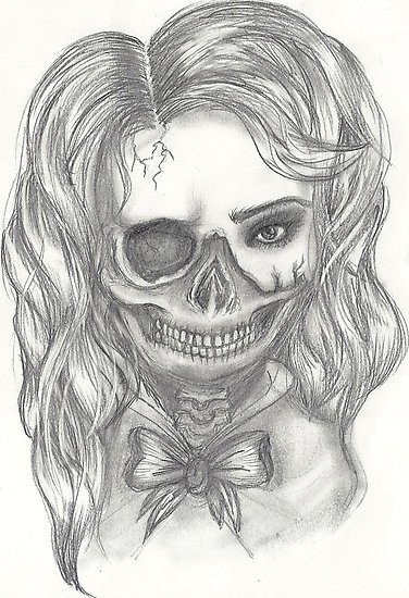 376x550 Half Skull Half Girl Photographic Print - Half Girl Half Skull Drawing