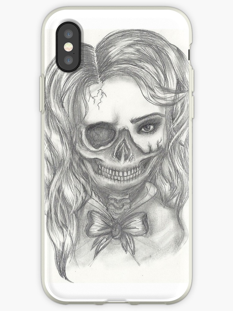 750x1000 Half Skull Half Girl Iphone Cases Covers - Half Girl Half Skull Drawing