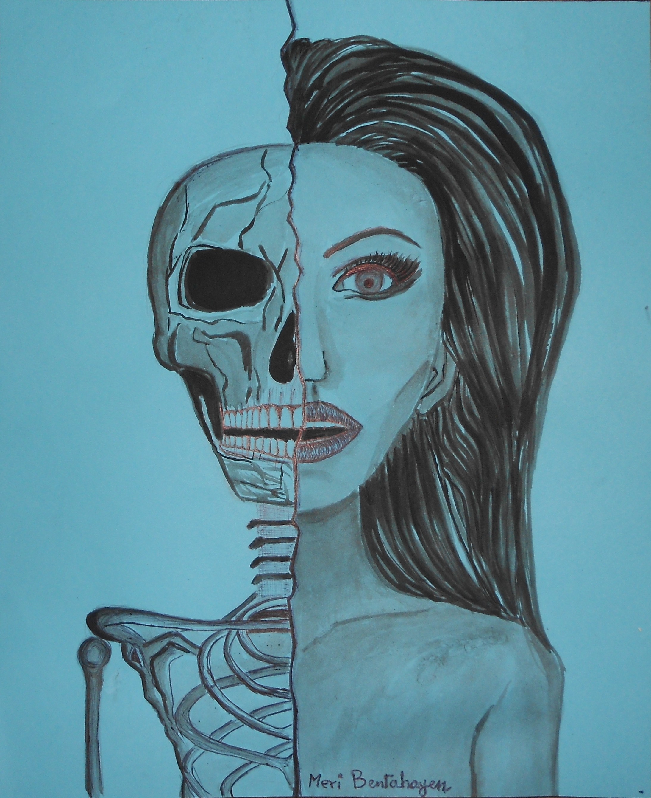 2187x2677 Half Skull Half Girl - Half Girl Half Skull Drawing