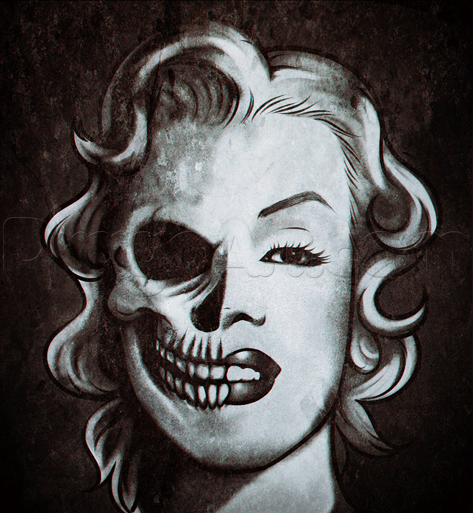 925x1002 How To Draw A Monroe Skull, Step - Half Girl Half Skull Drawing