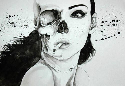 500x343 Skull Drawings Tumblr Art - Half Girl Half Skull Drawing