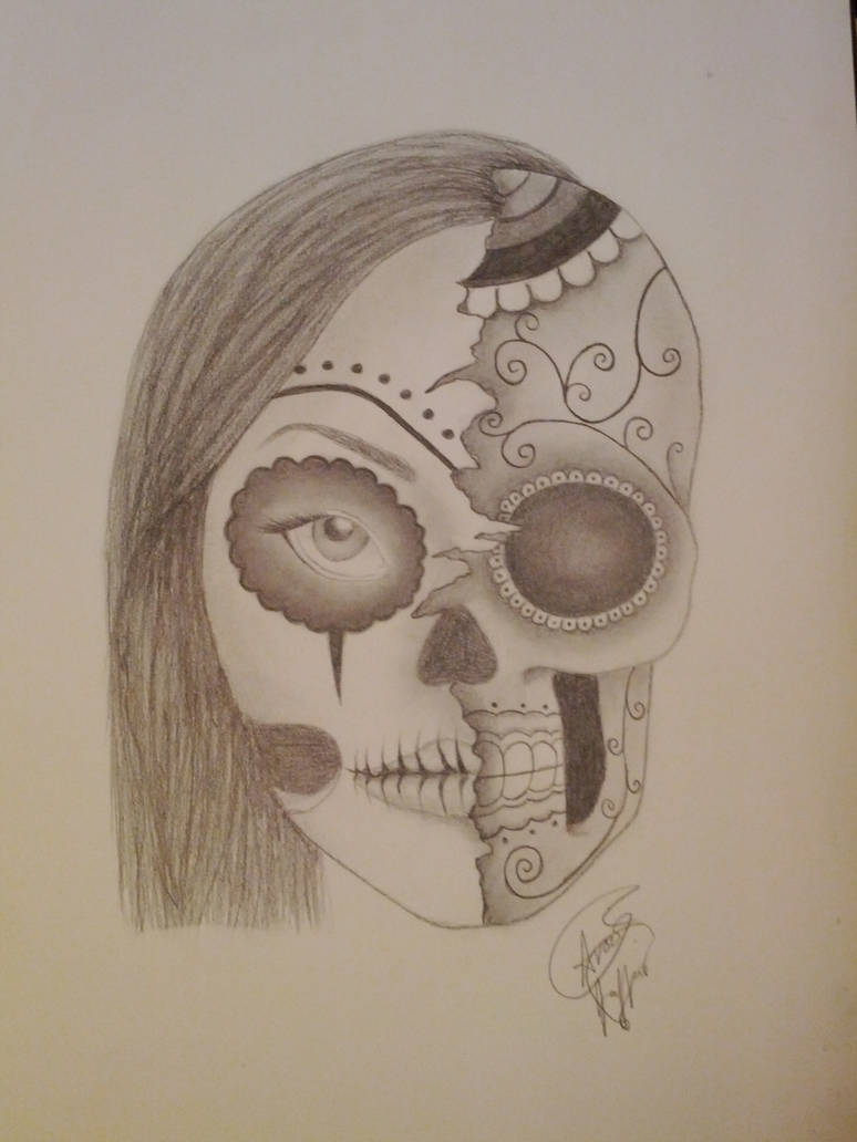 774x1032 Half Girl Half Skull - Half Girl Half Skull Drawing