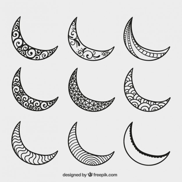 626x626 Hand Drawn Crescent Moons Vector Free Download - Half Moon Drawing