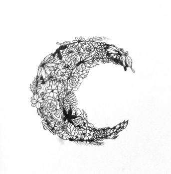 343x350 Artfido Buy Art Online Floral Half Moon Drawing - Half Moon Drawing