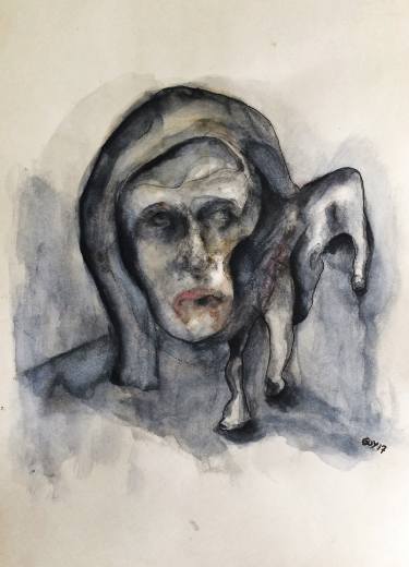 375x520 Half Animal And Human Drawing - Half Photo Half Drawing