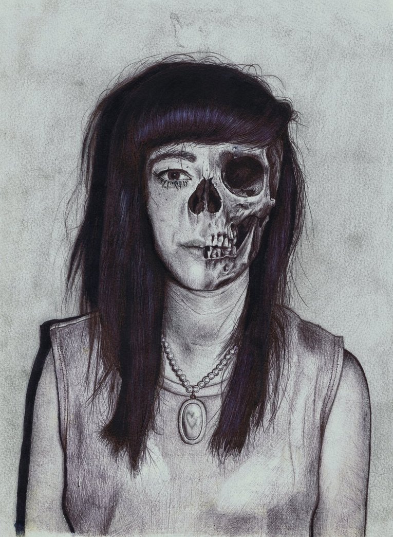 765x1044 Half Girl Half Drawing Skeleton - Half Skeleton Face Drawing