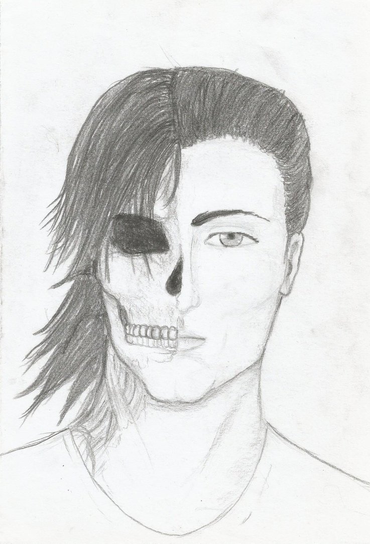 737x1084 Half Skeleton Half Human Drawing - Half Skeleton Face Drawing