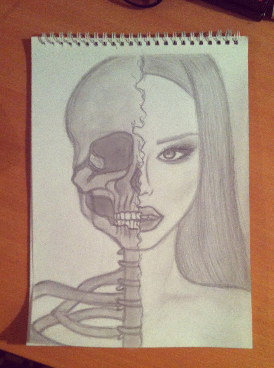 Half Skeleton Face Drawing at PaintingValley.com | Explore collection ...