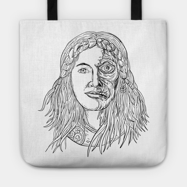 630x630 Norse Goddess Hel Face Front Drawing Black And White - Half Skeleton Face Drawing