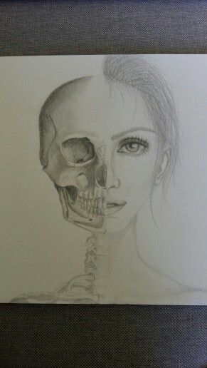 291x516 Half Skull Half Human Face - Half Skeleton Face Drawing