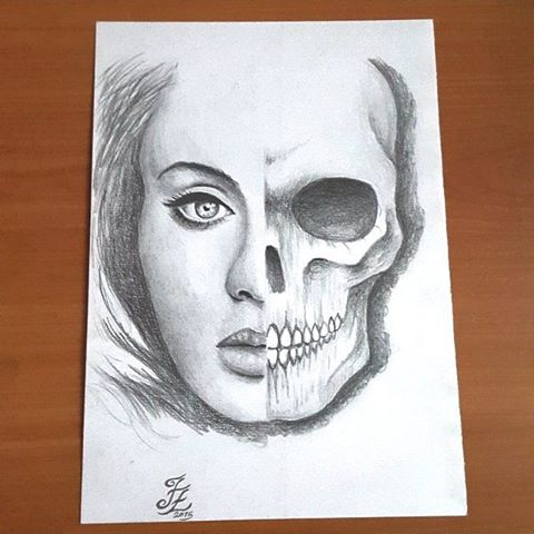 Half Skeleton Face Drawing at PaintingValley.com | Explore collection ...