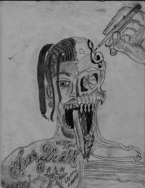 464x600 Half Man Half Skull - Half Skull Drawing