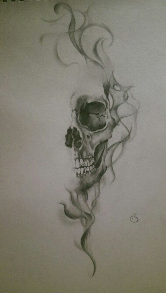 640x1132 Smokey Skull - Half Skull Drawing