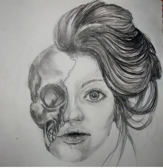 320x328 Half Face Sketch - Half Skull Face Drawing