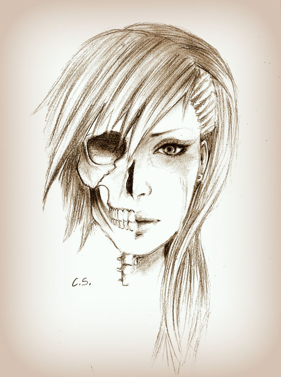 969x1302 Half Skull Face - Half Skull Face Drawing